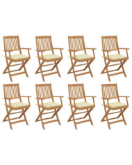 Chaises pliables d'extérieur et coussins lot de 8 Bois d'acacia | Mobilier & Déco