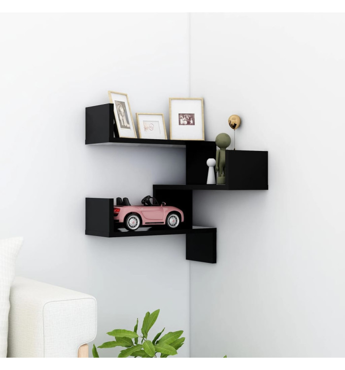 Étagère d'angle murale Noir 40x40x50 cm bois d’ingénierie | Mobilier & Déco