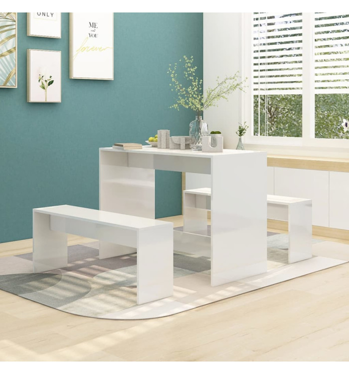 Ensemble à manger 3 pcs Blanc brillant Bois d'ingénierie | Mobilier & Déco