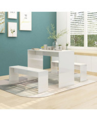 Ensemble à manger 3 pcs Blanc brillant Bois d'ingénierie | Mobilier & Déco