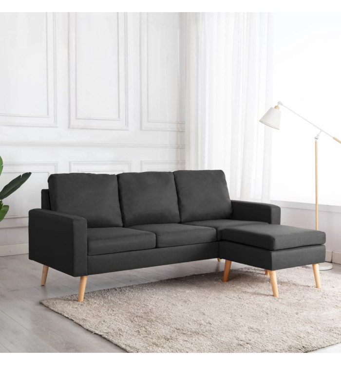Canapé à 3 places avec repose-pied Gris foncé Tissu | Mobilier & Déco