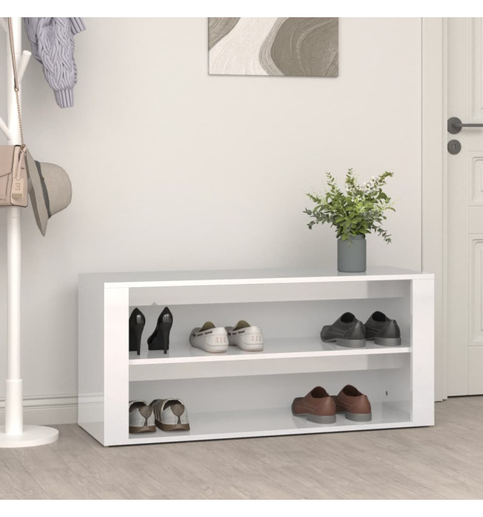 Étagère à chaussures Blanc brillant 100x35x45cm Bois ingénierie | Mobilier & Déco