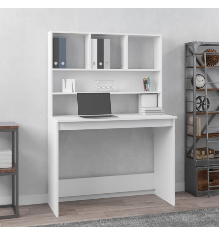 Bureau avec étagères Blanc 102x45x148 cm Bois d'ingénierie | Mobilier & Déco