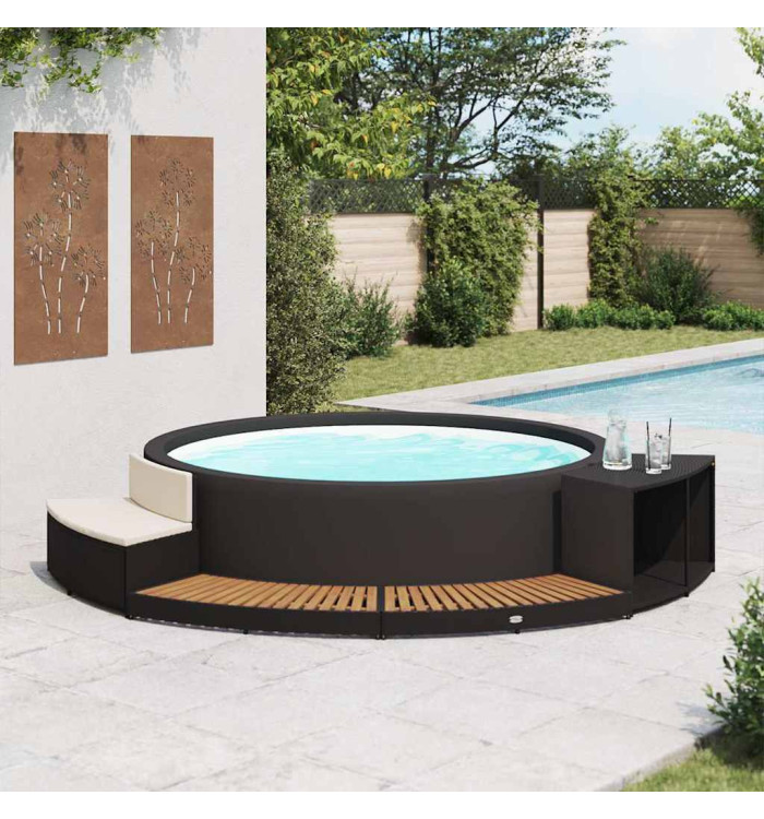 Cadre de spa noir résine tressée et bois d'acacia | Mobilier & Déco