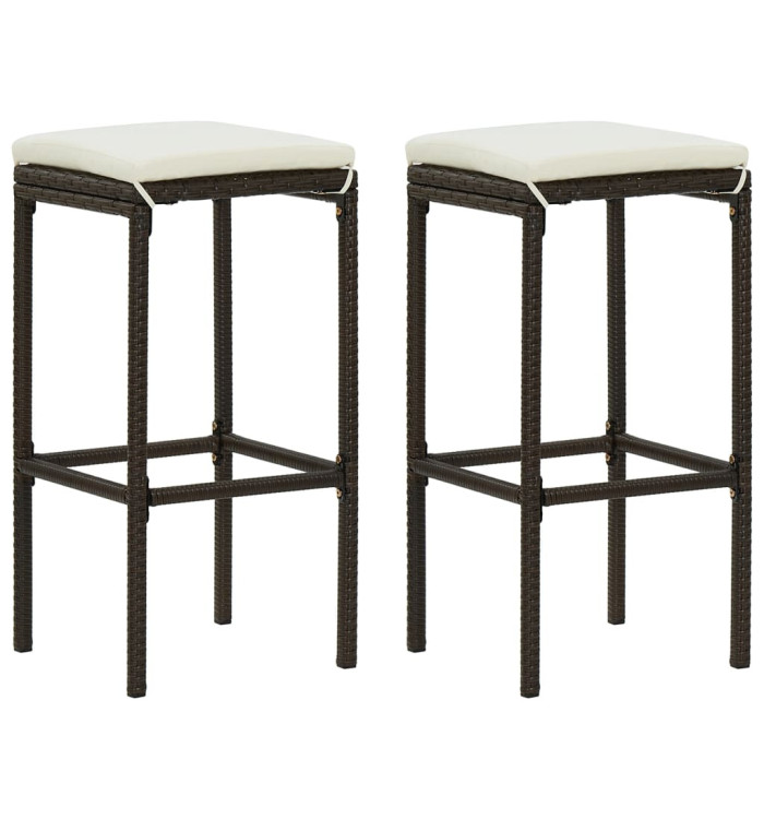 Tabourets de bar avec coussins lot de 2 marron résine tressée | Mobilier & Déco