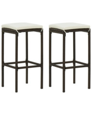 Tabourets de bar avec coussins lot de 2 marron résine tressée | Mobilier & Déco