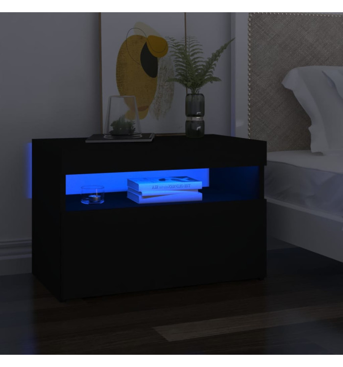 Table de chevet avec lumières LED noir 60x35x40 cm | Mobilier & Déco