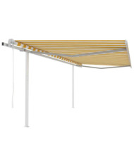 Auvent rétractable automatique et poteaux 4,5x3m Jaune et blanc | Mobilier & Déco