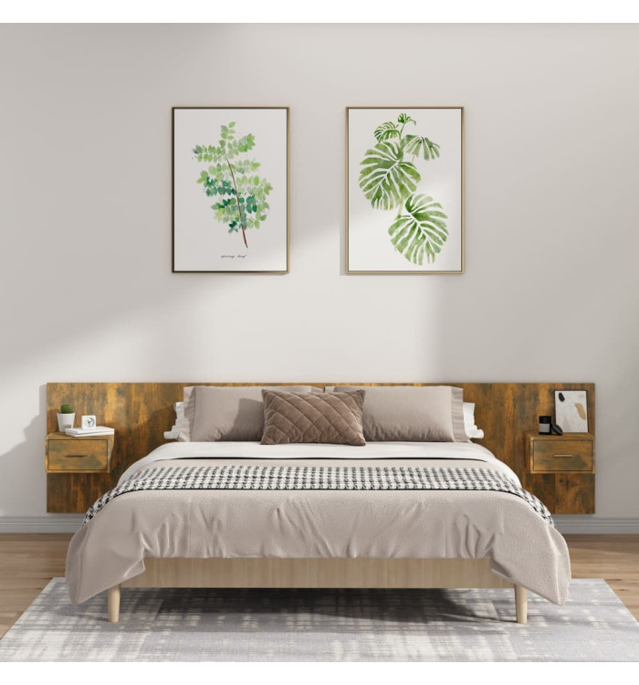 Tête de lit avec armoires Chêne fumé Bois d'ingénierie | Mobilier & Déco