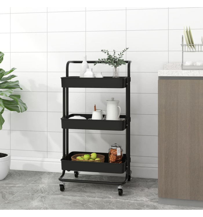Chariot de cuisine 3 niveaux Noir 42x35x85 cm Fer et ABS | Mobilier & Déco