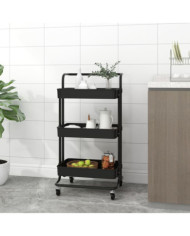 Chariot de cuisine 3 niveaux Noir 42x35x85 cm Fer et ABS | Mobilier & Déco