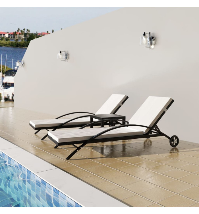 Chaises longues avec table Résine tressée Noir | Mobilier & Déco