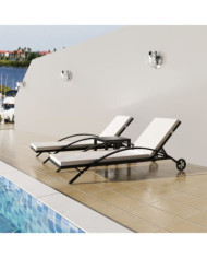 Chaises longues avec table Résine tressée Noir | Mobilier & Déco