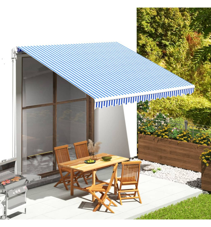 Tissu de remplacement pour auvent Bleu et blanc 4x3,5 m | Mobilier & Déco