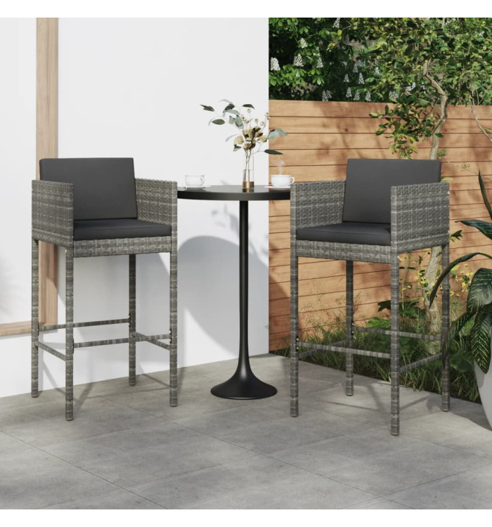 Tabourets de bar lot de 2 avec coussins gris résine tressée | Mobilier & Déco
