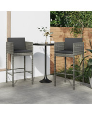 Tabourets de bar lot de 2 avec coussins gris résine tressée | Mobilier & Déco