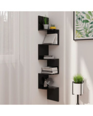 Étagère d'angle murale noir brillant 19x19x123 cm | Mobilier & Déco