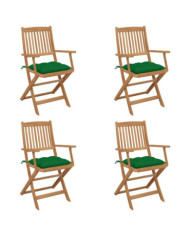 Chaises pliables de jardin lot de 4 avec coussins Bois d'acacia | Mobilier & Déco