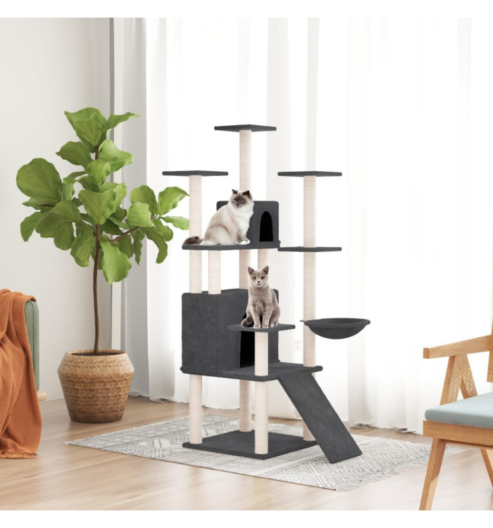 Arbre à chat avec griffoirs en sisal Gris foncé 154 cm | Mobilier & Déco