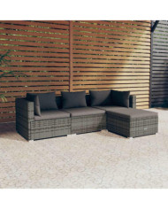 Salon de jardin 4 pcs avec coussins Résine tressée Gris | Mobilier & Déco