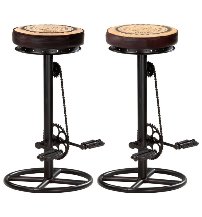 Tabourets de bar avec motif lot de 2 noir/marron cuir véritable | Mobilier & Déco