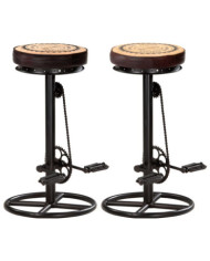 Tabourets de bar avec motif lot de 2 noir/marron cuir véritable | Mobilier & Déco