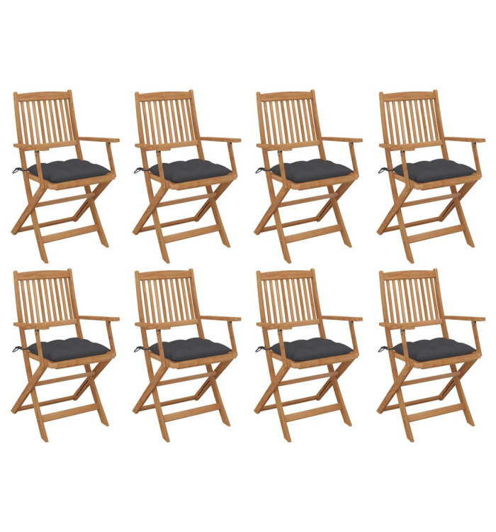 Chaises pliables d'extérieur et coussins lot de 8 Bois d'acacia | Mobilier & Déco