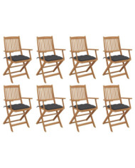 Chaises pliables d'extérieur et coussins lot de 8 Bois d'acacia | Mobilier & Déco