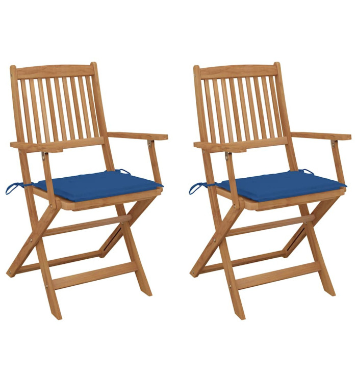 Chaises pliables de jardin lot de 2 avec coussins Bois d'acacia | Mobilier & Déco