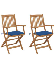 Chaises pliables de jardin lot de 2 avec coussins Bois d'acacia | Mobilier & Déco