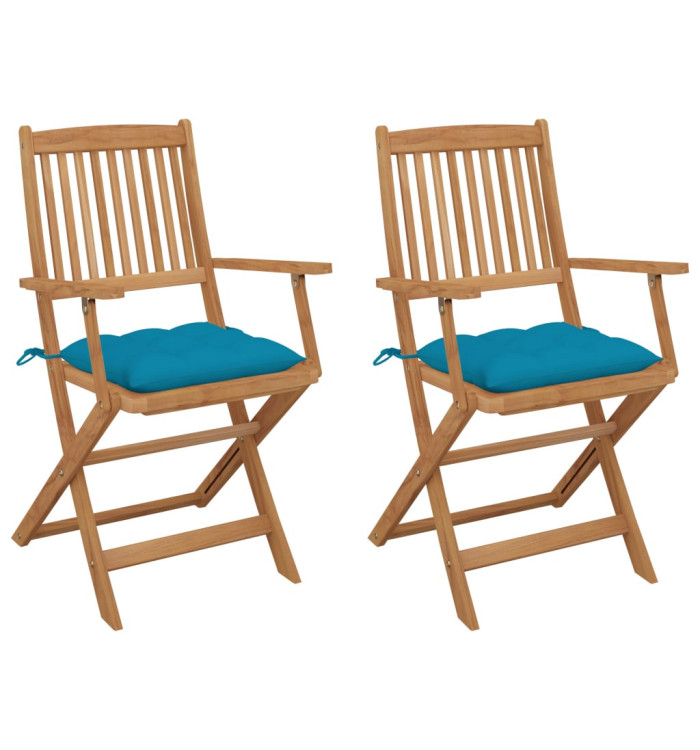 Chaises pliables de jardin lot de 2 avec coussins Bois d'acacia | Mobilier & Déco