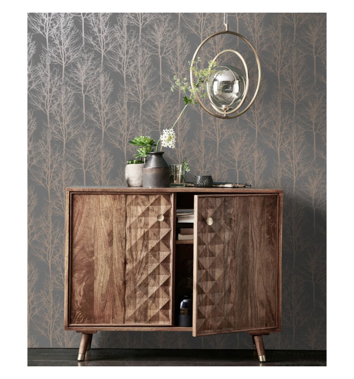 DUTCH WALLCOVERINGS Papier peint Rhea Trees Gris et doré rose | Mobilier & Déco