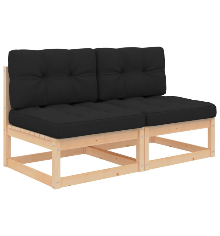 Canapés centraux de jardin coussins 2 pcs Bois de pin massif | Mobilier & Déco