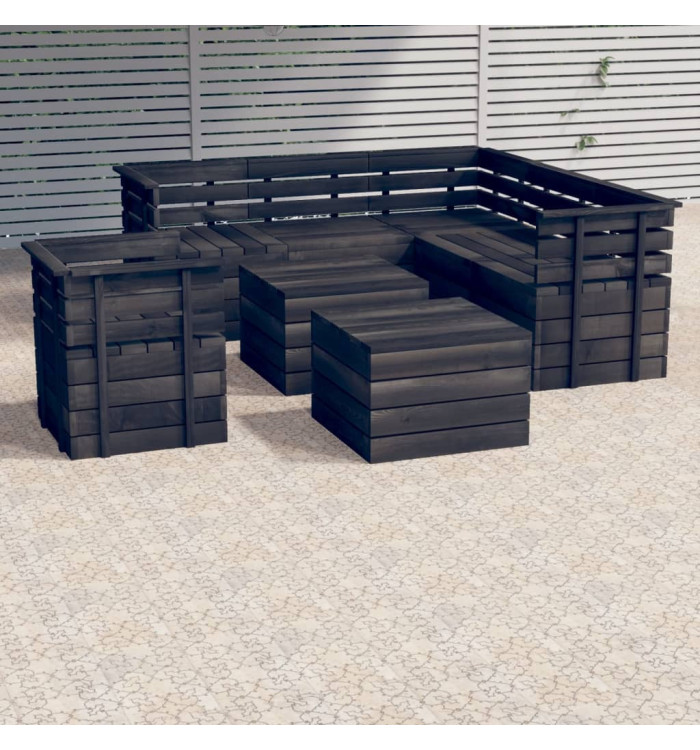 Salon palette de jardin 8 pcs Bois de pin massif Gris foncé | Mobilier & Déco