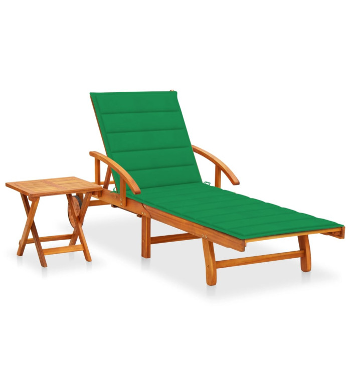 Chaise longue de jardin avec table et coussin Bois d'acacia | Mobilier & Déco
