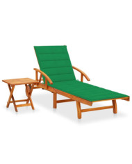Chaise longue de jardin avec table et coussin Bois d'acacia | Mobilier & Déco