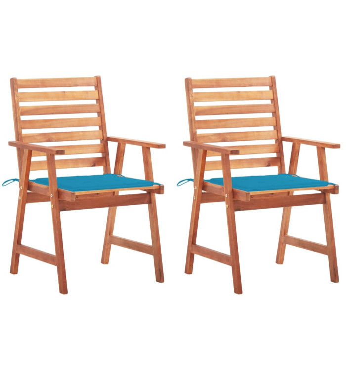 Chaises à manger d'extérieur lot de 2 et coussins Acacia massif | Mobilier & Déco