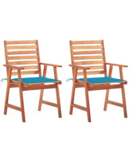 Chaises à manger d'extérieur lot de 2 et coussins Acacia massif | Mobilier & Déco