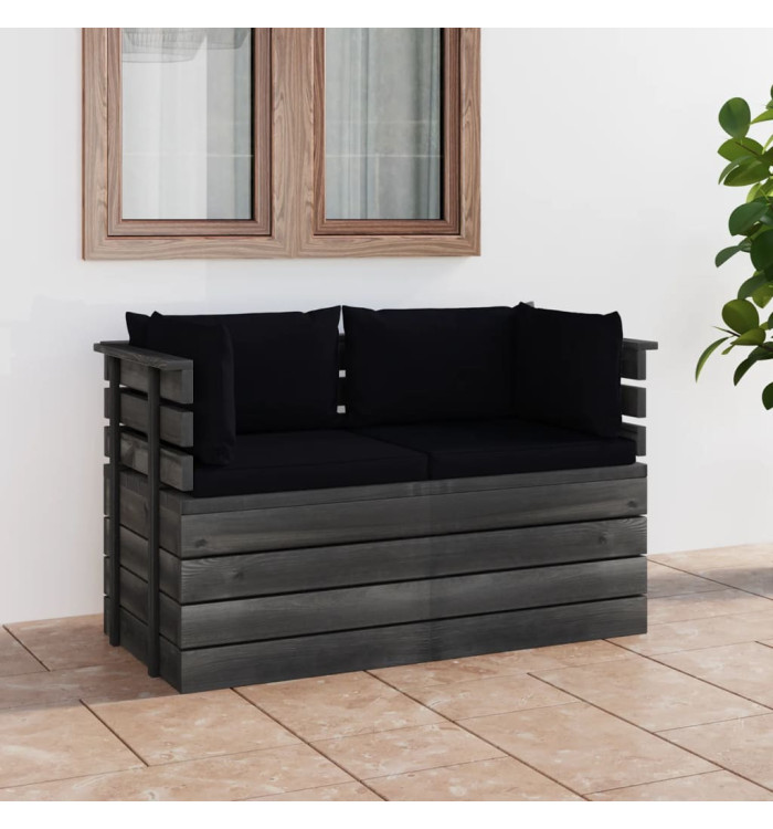 Canapé palette de jardin 2 places avec coussins Bois de pin | Mobilier & Déco