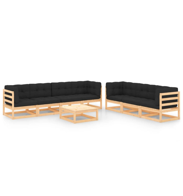Salon de jardin 8 pcs avec coussins Bois de pin massif | Mobilier & Déco