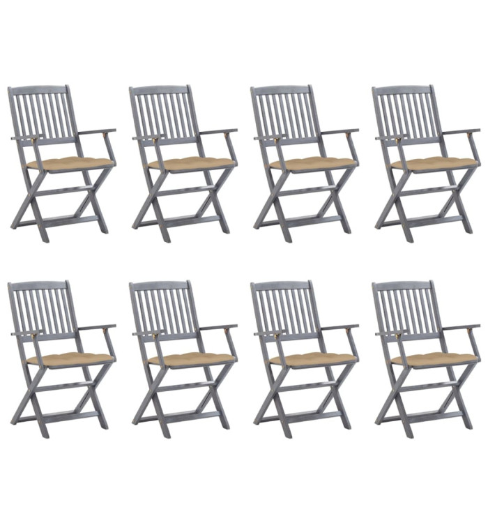 Chaises pliables d'extérieur lot de 8 et coussins Bois d'acacia | Mobilier & Déco