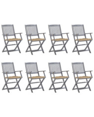 Chaises pliables d'extérieur lot de 8 et coussins Bois d'acacia | Mobilier & Déco
