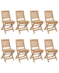 Chaises pliables de jardin lot de 8 avec coussins Bois d'acacia | Mobilier & Déco