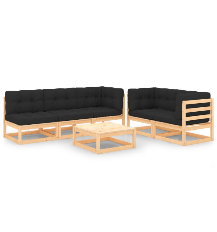 Salon de jardin 6 pcs avec coussins Bois de pin massif | Mobilier & Déco