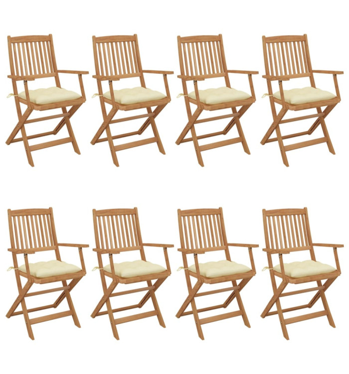 Chaises pliables de jardin lot de 8 avec coussins Bois d'acacia | Mobilier & Déco