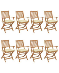 Chaises pliables de jardin lot de 8 avec coussins Bois d'acacia | Mobilier & Déco