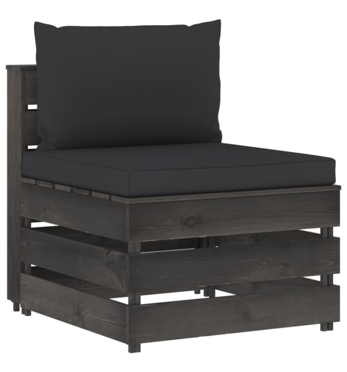 Canapé central sectionnel avec coussins Bois imprégné de gris | Mobilier & Déco