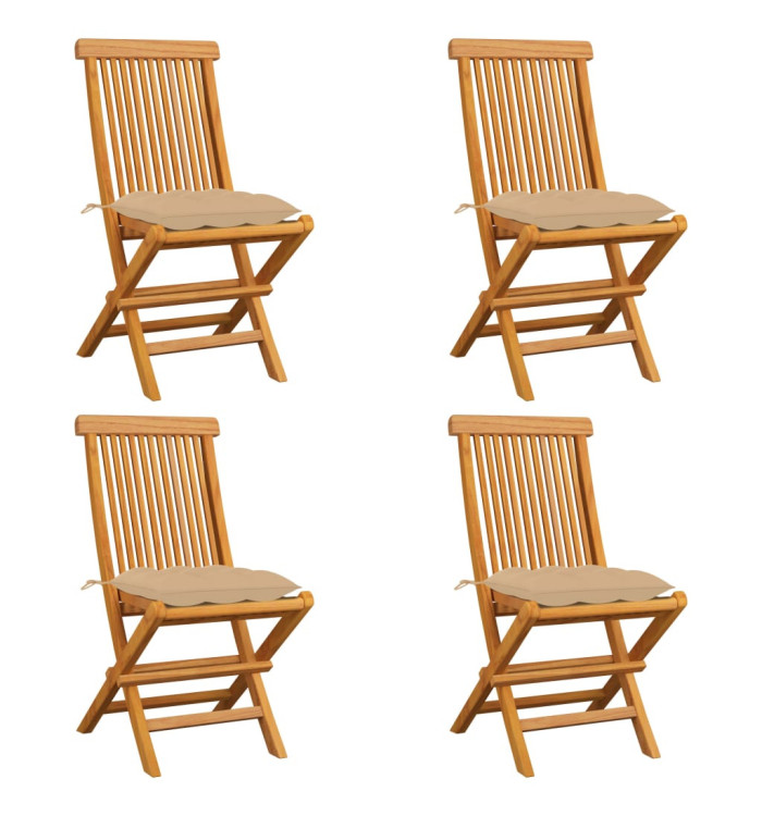 Chaises de jardin et coussins beige lot de 4 Bois teck massif | Mobilier & Déco