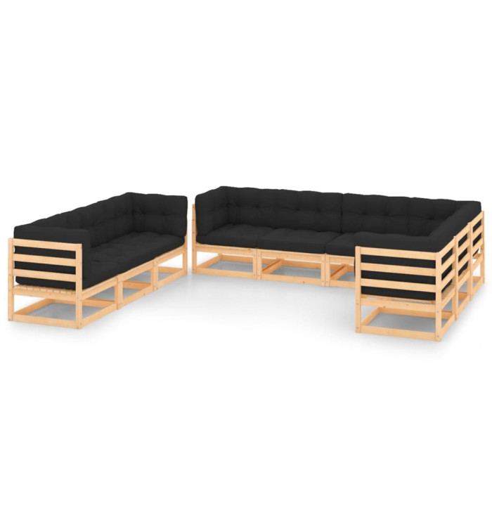 Salon de jardin 9 pcs avec coussins Bois de pin massif | Mobilier & Déco
