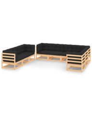 Salon de jardin 9 pcs avec coussins Bois de pin massif | Mobilier & Déco